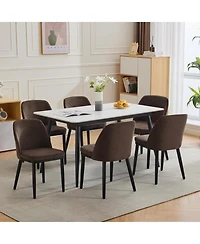gaomon Set of 2 Linen Upholstered Dining Chairs with Curved and Solid Wood Legs