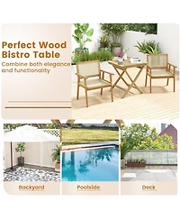 Gymax 27.5'' Bistro Table w/ Slatted Tabletop Sturdy Wood Frame and Thickened Top Patio