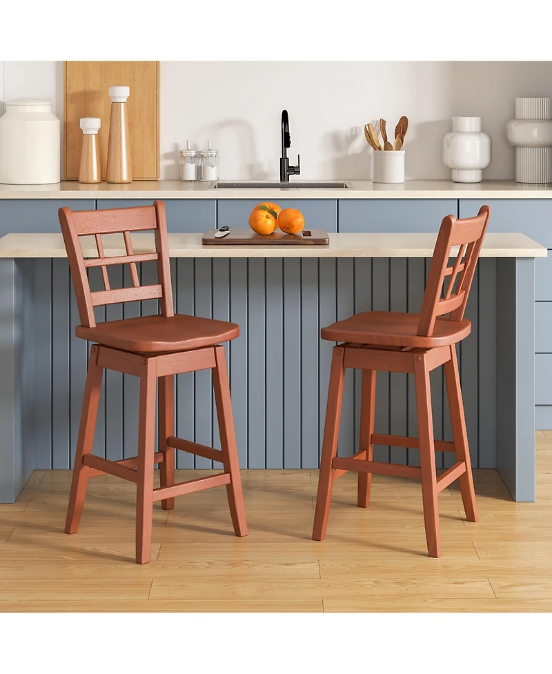 Gymax 2PCS 24.5 Inch Counter Height Bar Chairs Swivel Bar Stools with Hollow Backrest