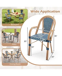 Sugift Hand-Woven Pe Wicker French Bistro Chair Set of 2 with Metal Frame