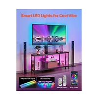 Sugift 45 in Tv Stand with Built-In Mount for 32-75 in TVs, 3-Tier Entertainment Center with Power Outlets and Led Lights