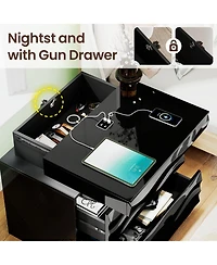 Vlrska Wide 2-Drawer Nightstand with Hidden Storage and Human Sensor Light