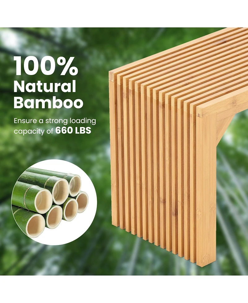 Sugift Bamboo Dining Bench Long Entryway Bench Indoor Outdoor Solid Wood Bench