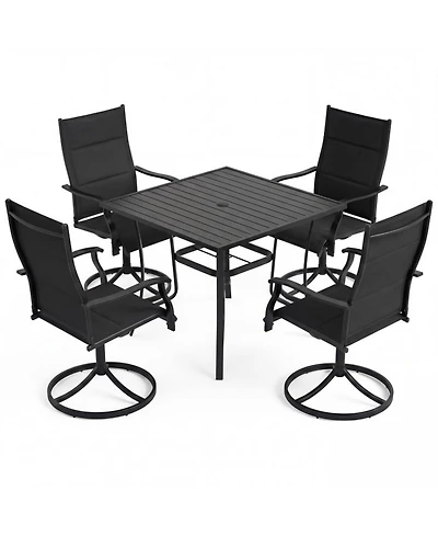 Gouun 5-Piece Outdoor Dining Set with 4 Swivel Rocking Chairs and Inch Square Table