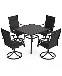 Gouun 5-Piece Outdoor Dining Set with 4 Swivel Rocking Chairs and Inch Square Table
