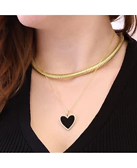 The Lovery Large Onyx Cz Halo Heart Necklace 14K Gold-Plated Sterling Silver