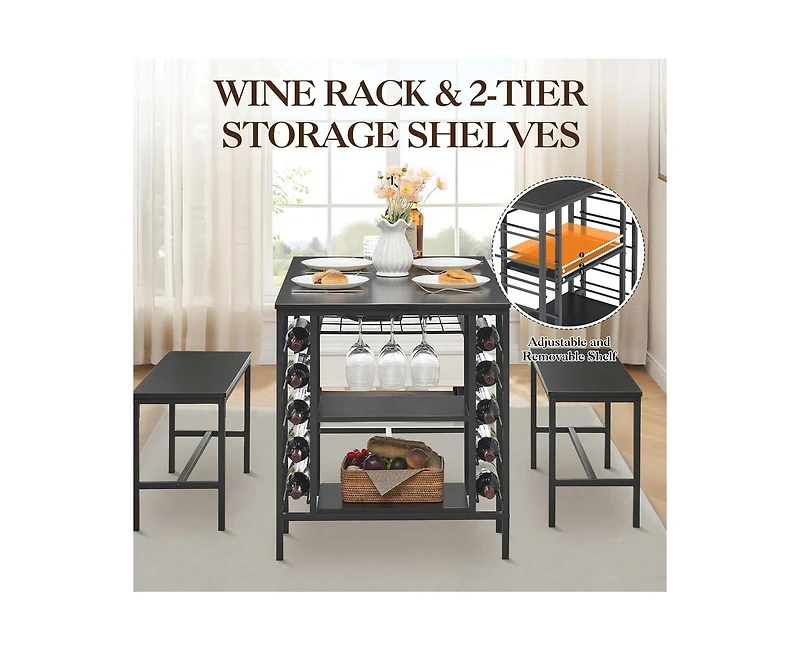 gaomon 3-Piece 4-Person Dining Set with Wine Rack and Storage