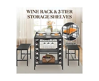 gaomon 3-Piece 4-Person Dining Set with Wine Rack and Storage