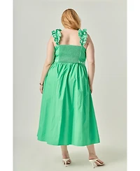 English Factory Plus Flower Embroidered Ruffle Midi Dress