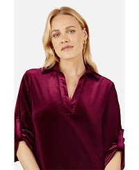 Yumi Women's Velvet Sleeve Collared Tunic Dress
