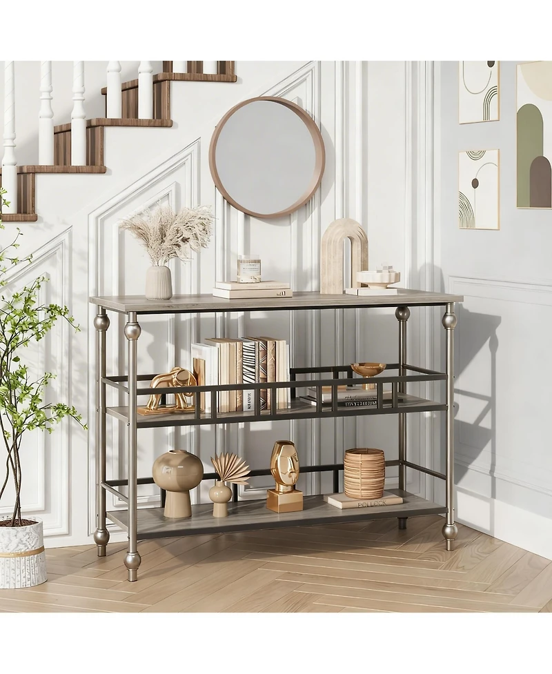 Yigii Console Table 3-Tier Entryway Narrow Sofa Side Shelves