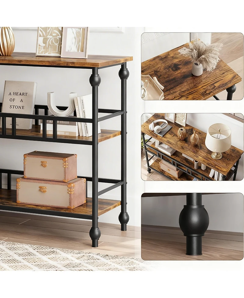 Yigii Console Table 3-Tier Entryway Narrow Sofa Side Shelves