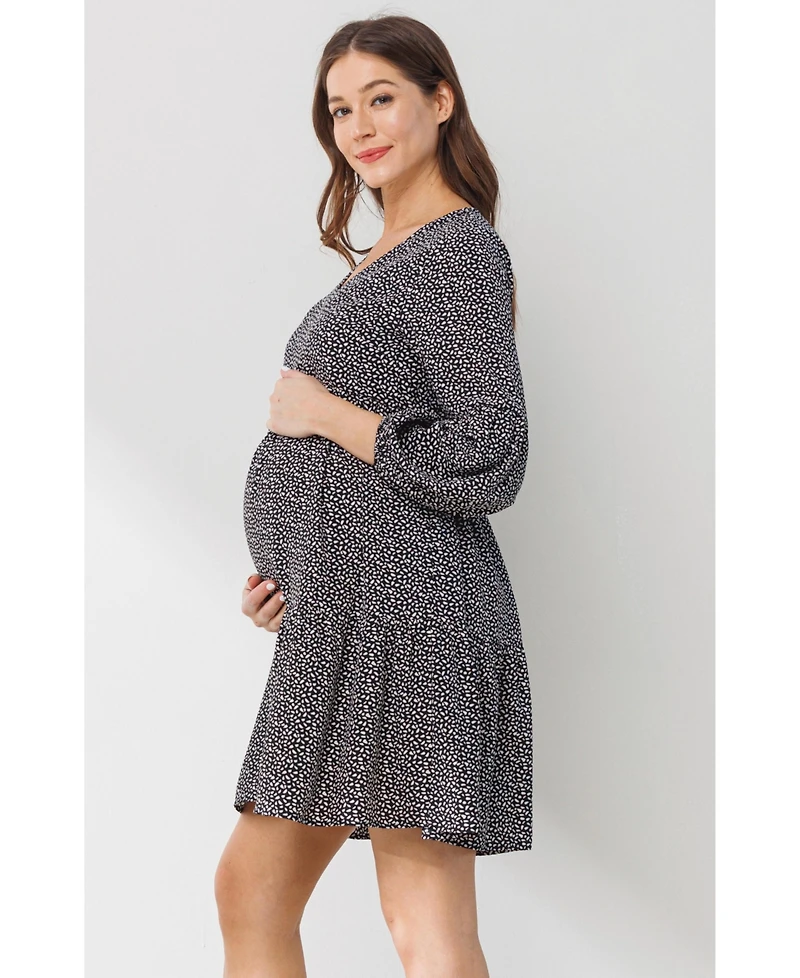 Hello Miz Maternity Printed Empire Waist Tiered Dress with Side Pockets