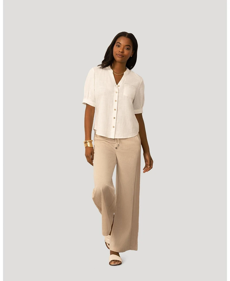 Cable & Gauge Women's Cable and Gauge Linen Blend Button Front Top