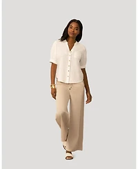 Cable & Gauge Women's Cable and Gauge Linen Blend Button Front Top