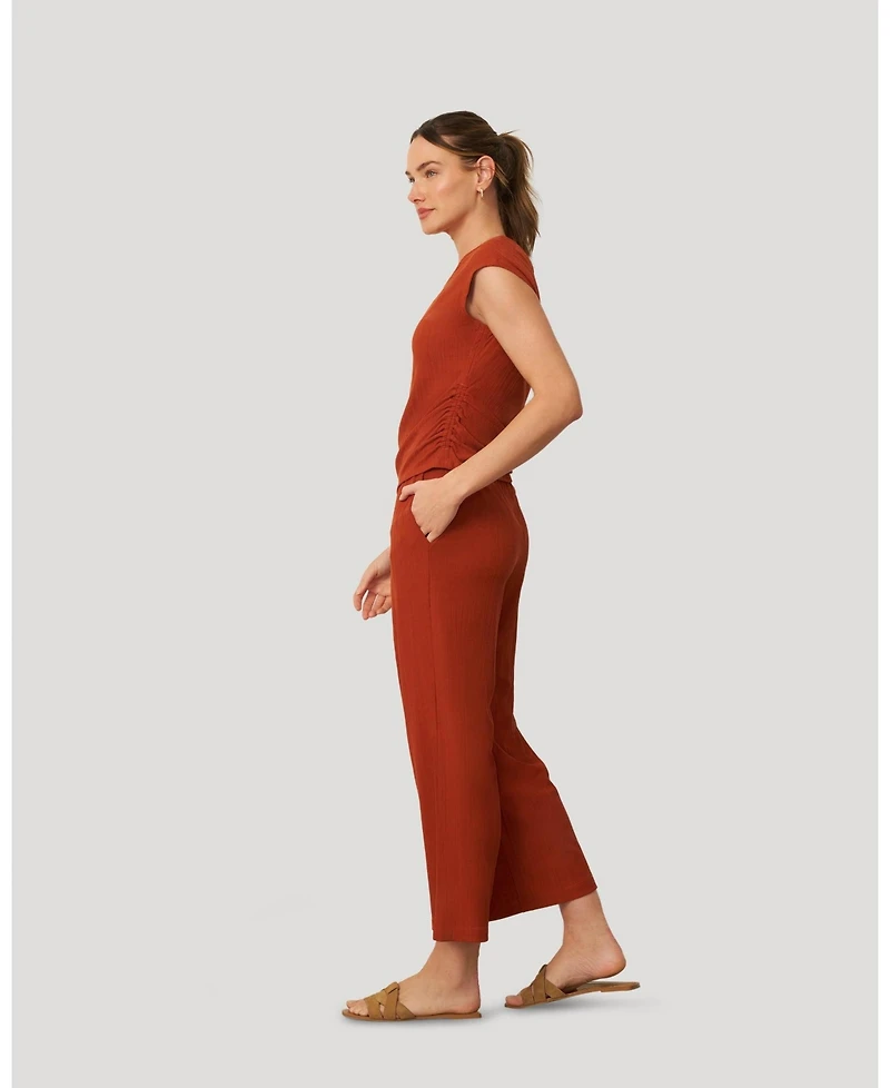 Cable & Gauge Women's Rib Side Shirred Top and Wide Leg Set