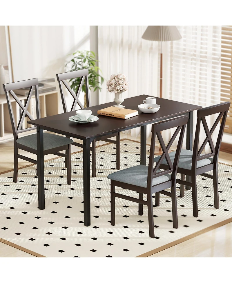 Gymax Modern Dining Chairs Set of with Rubber Wood Frame Hollowed Backrest for Kitchen