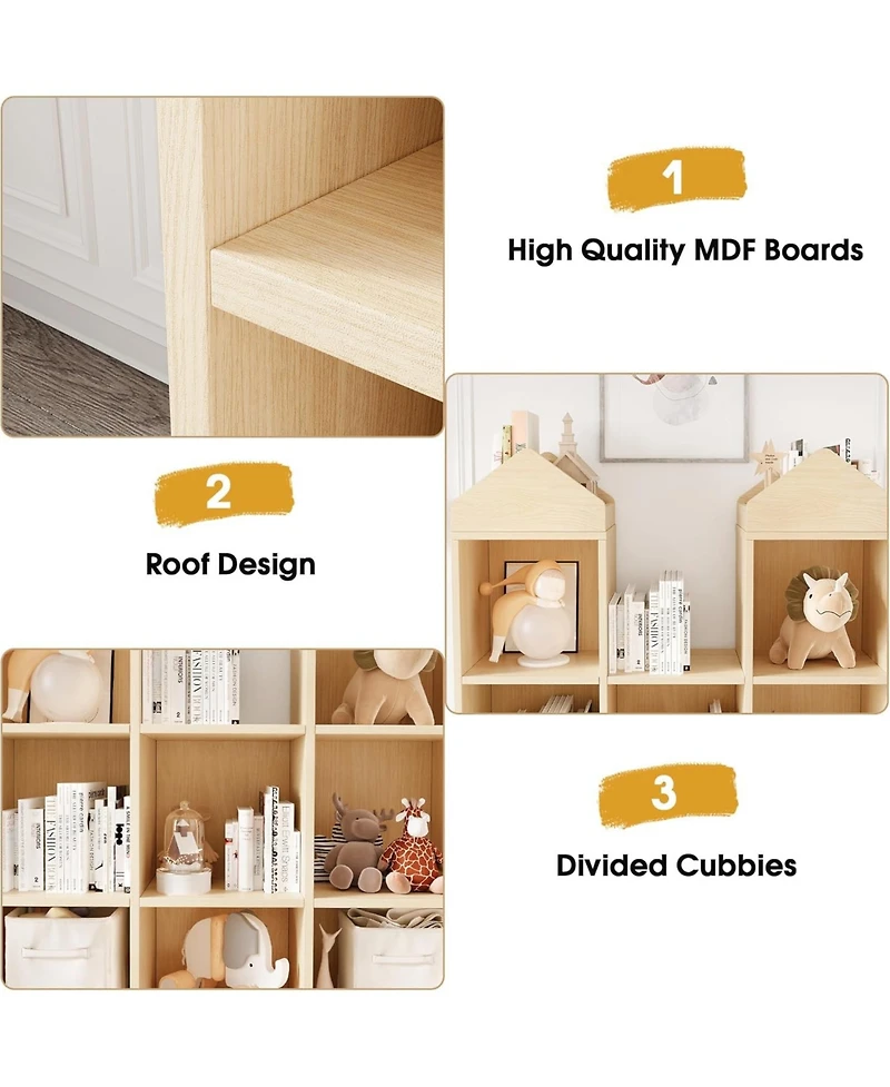 gaomon Toy Storage Organizer 8-Cubby Kids Bookshelf White Bookcase Toddlers Playhouse Cabinet Shelf for Boys Girls Wooden Cubby Storage Toy Shelf