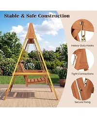 Sugift Hardwood Two-Seater Porch Swing with Freestanding A-Frame Stand