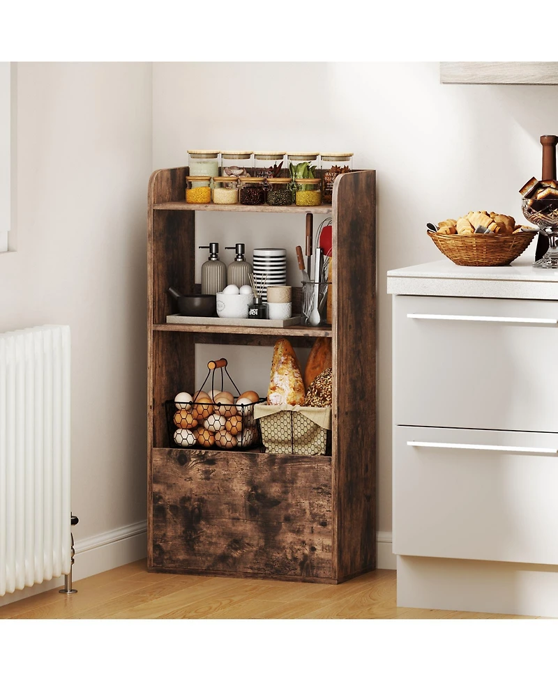 Gouun Freestanding 3-Tier Bookshelf with Open Shelves and Drawer, 21.5 x 11.5 x 41.5 in