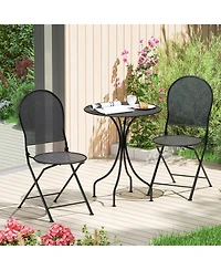 Gouun 3 Piece Metal Bistro Patio Conversation Set with Round Table and 2 Folding Chairs