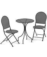 Gouun 3 Piece Metal Bistro Patio Conversation Set with Round Table and 2 Folding Chairs