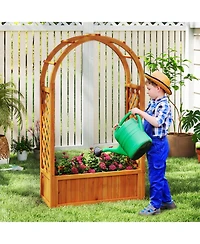 Gouun Raised Planter Box with Lattice Trellis and Arched Roof