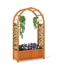 Gouun Raised Planter Box with Lattice Trellis and Arched Roof