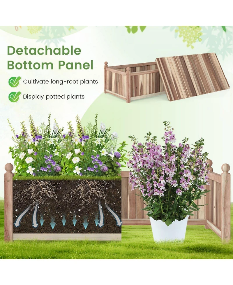 Gouun Acacia Wood Planter Box with Detachable Bottom Panel