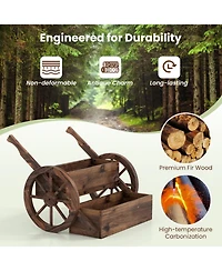 Gouun Rustic Carbonized Wood Wagon Planter with 2-Tier Design
