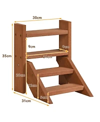Gouun 4-Tier Solid Wood Plant Stand with Teak Oil Finish
