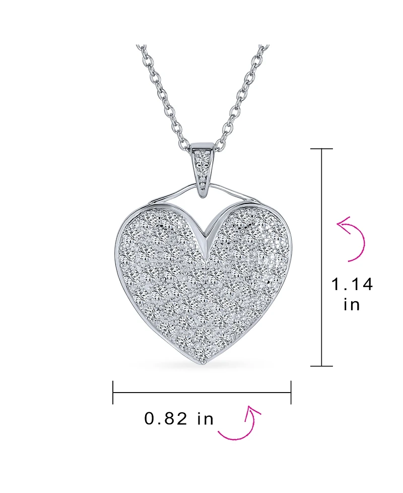 Bling Jewelry Romantic Big Pave Cubic Zirconia Cz Puff Heart Shape Pendant Necklace