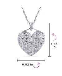 Bling Jewelry Romantic Big Pave Cubic Zirconia Cz Puff Heart Shape Pendant Necklace