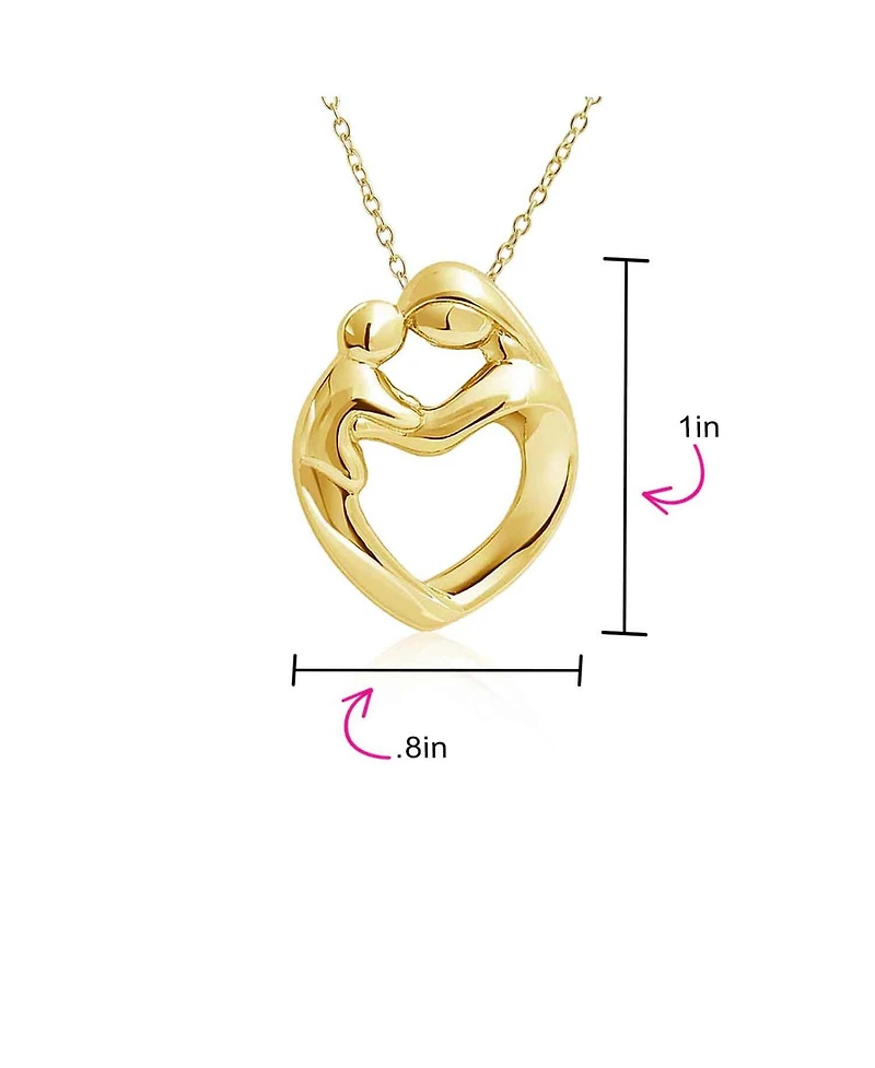 Bling Jewelry Family Parent New Mother Mom Loving Son Child Daughter Heart Shaped Pendant Necklace For Women Rose Gold Plated Sterling Silver