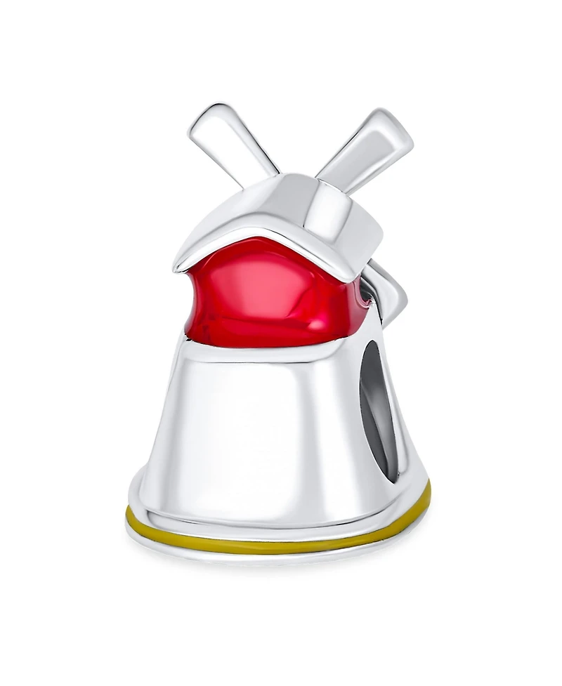 Bling Jewelry Travel Landmark Dutch Windmill Enamel Charm Bead .925 Sterling Silver for Bracelet