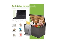 sumyeg 134 Gallon Rattan Storage Box with Zippered Liner and Solid Acacia Wood Top