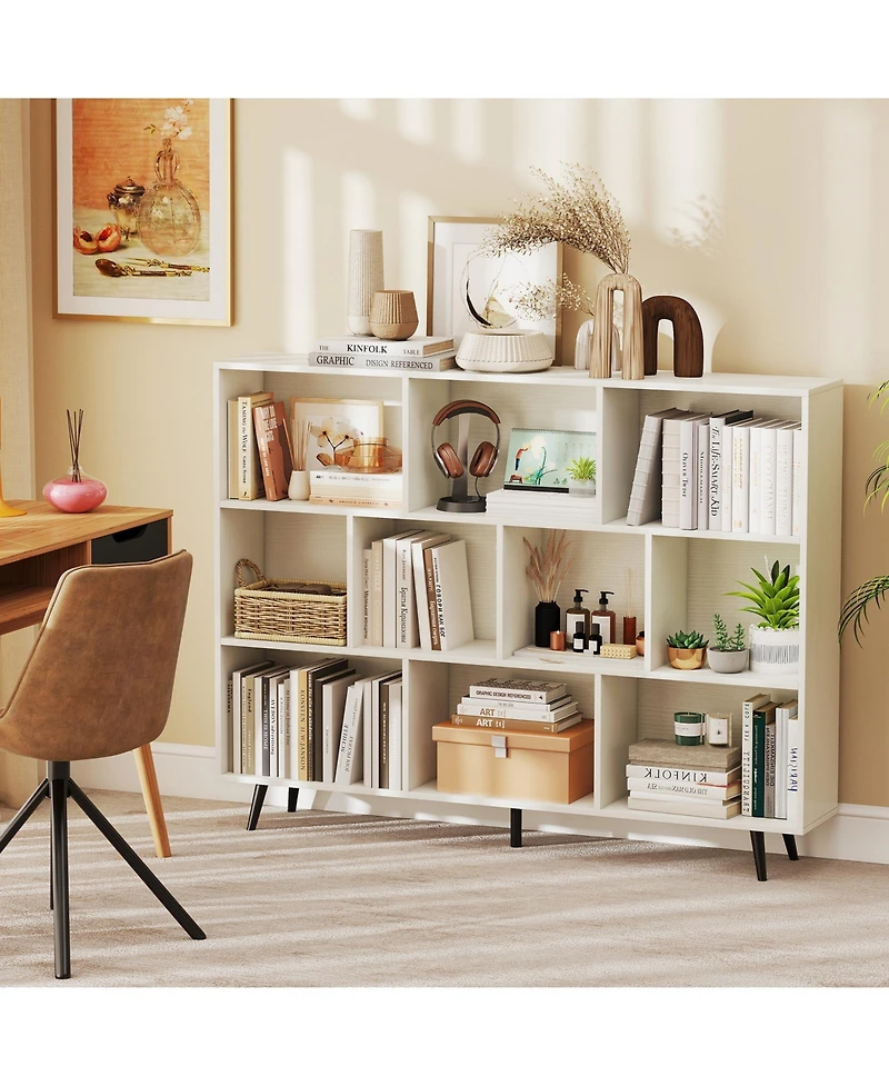 Sugift 10 Cube 55 Bookcase with 5 Tapered Metal Legs