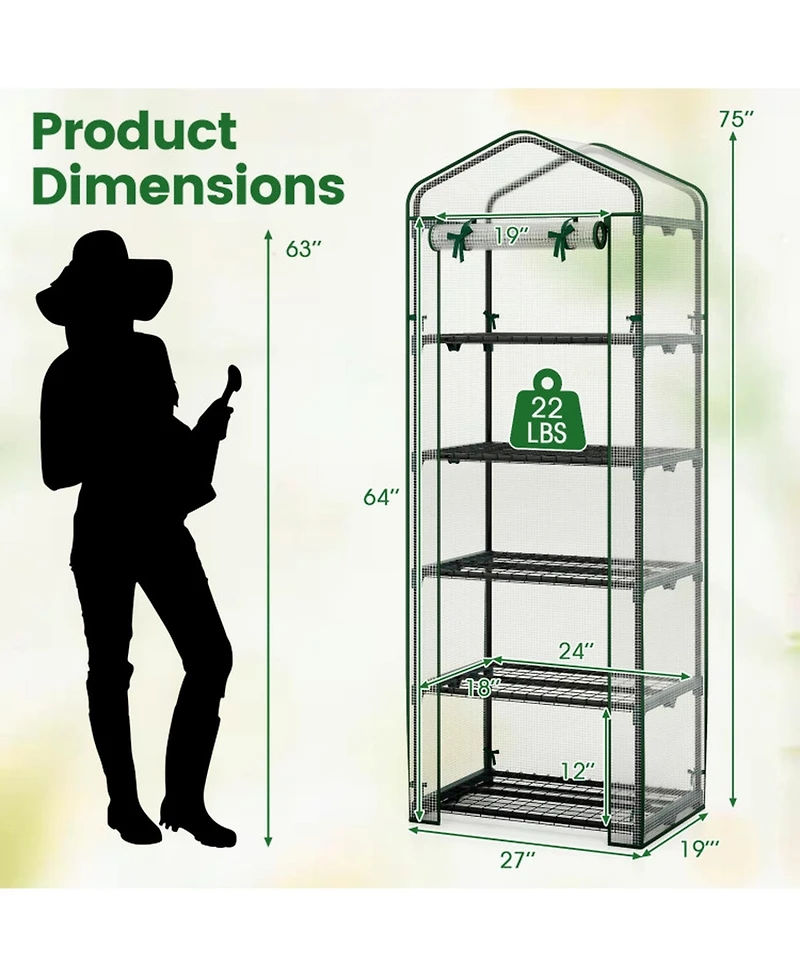 Gouun 5-Tier Portable Mini Greenhouse with Roll-Up Door