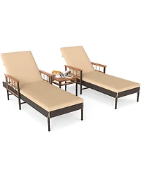 Gouun 3-Piece Patio Chaise Lounge Set for Poolside Backyard Porch