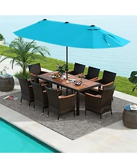 Gouun 11-Piece Patio Dining Set with Solar Led Umbrella and 8 Stackable Chairs