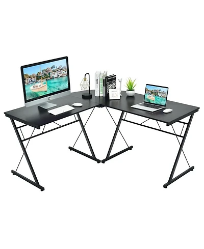 Gouun Wood Compact Writing Desk with Integrated Bookshelf