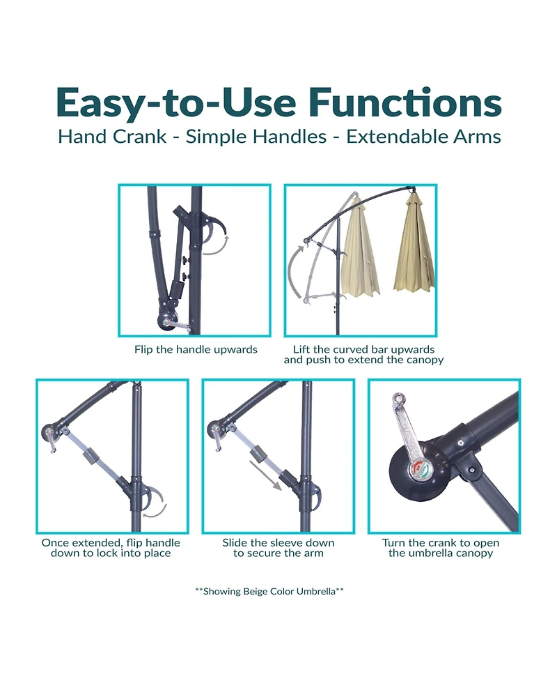 Outdoor Steel Offset Cantilever Patio Umbrella with Round Base Set - 10'