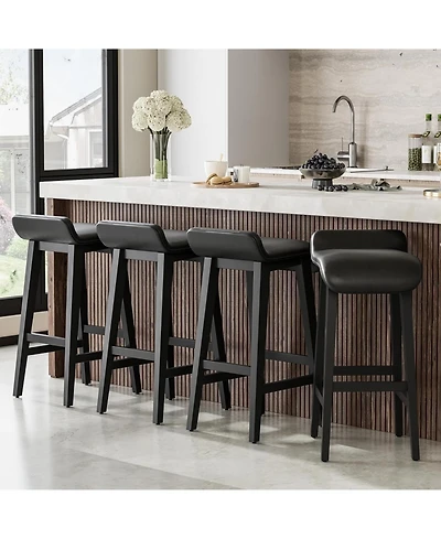 gaomon Counter Height Bar Stools Set of 4, Wood Frame Pu Leather Seat for Kitchen Island