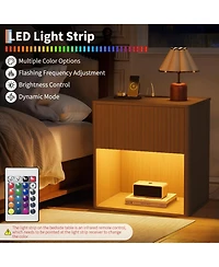 gaomon Home Set of 2 Fluted Wood Nightstands with Drawer, Modern Bedside Tables with Open Shelf