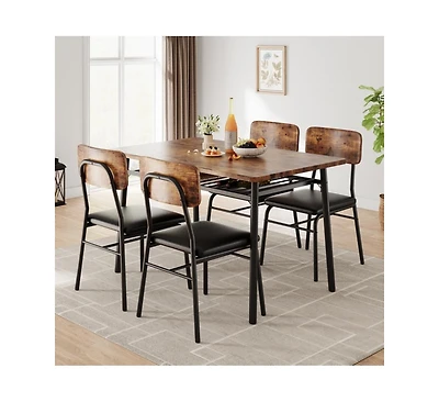 gaomon 5-Piece Compact Dining Set for 4 with Storage, Wooden Tabletop, Metal Frame and Upholstered Chairs