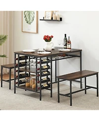 gaomon 3-Piece Dining Set: Table, 2 Benches, Wine Rack and Storage Shelf