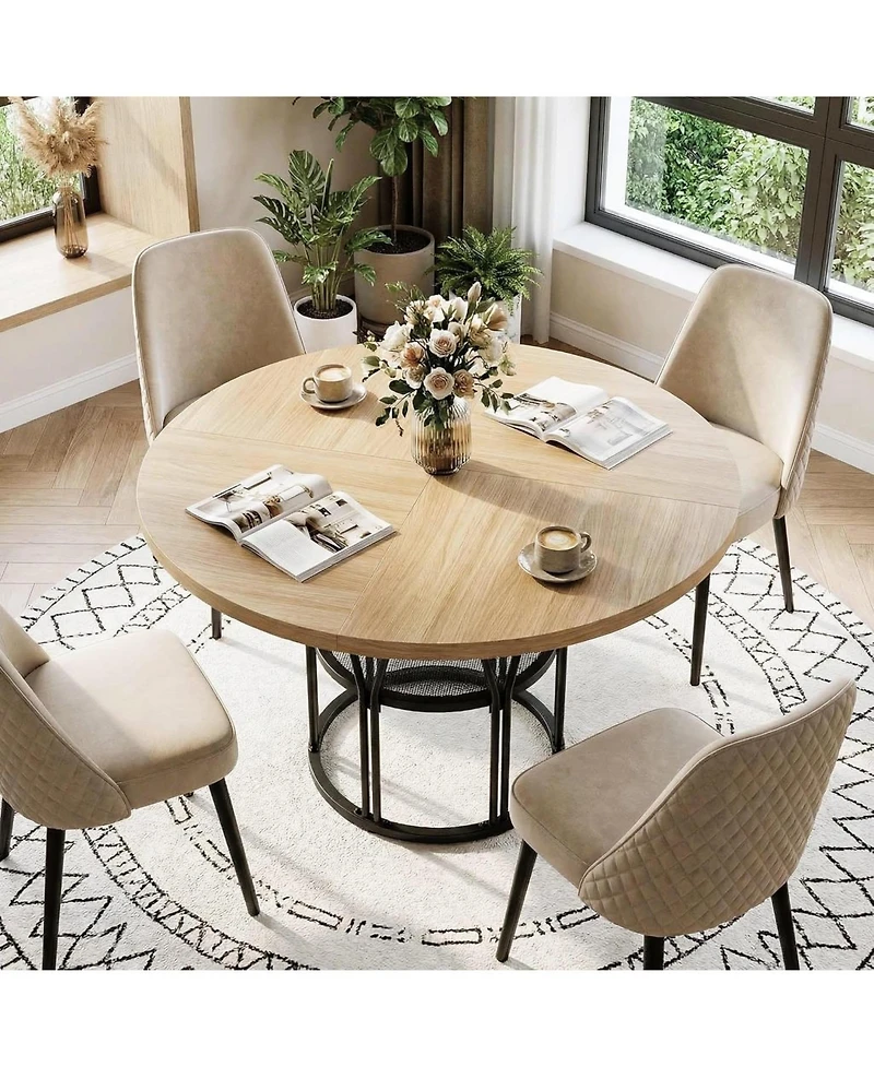 gaomonRound Dinning Table for 4-6, 47" Circle Kitchen Table with Storage Shelf and Sturdy Metal Frame, Modern Dinner Table for Kitchen, Living Room