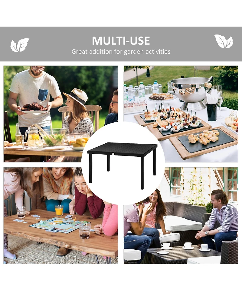 Outsunny Outdoor Dining Table for 6 Person, Rectangular, Aluminum Metal Legs for Garden, Lawn, Patio, Woodgrain Black