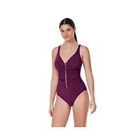 Profile by Gottex Women's Tutti Frutti Fashion D-Cup V-Neck Gold Beaded One Piece