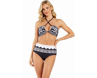 La Moda Clothing Women's Club Moda Black and White Bikini Set with Maxi Cover-Up Dress
